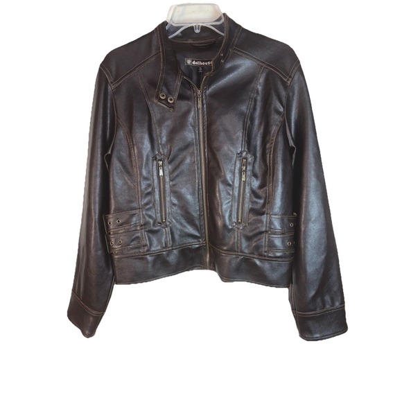 Dollhouse Faux Leather Motorcycle Biker Jacket X-L  Brown - Picture 1 of 7